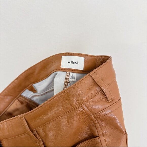 ARITZIA WILFRED Womens 2 The Melina Pant High Waisted Vegan Leather Cognac - Picture 9 of 15